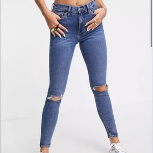 Topshop Jamie Ripped Knee Blue Jeans